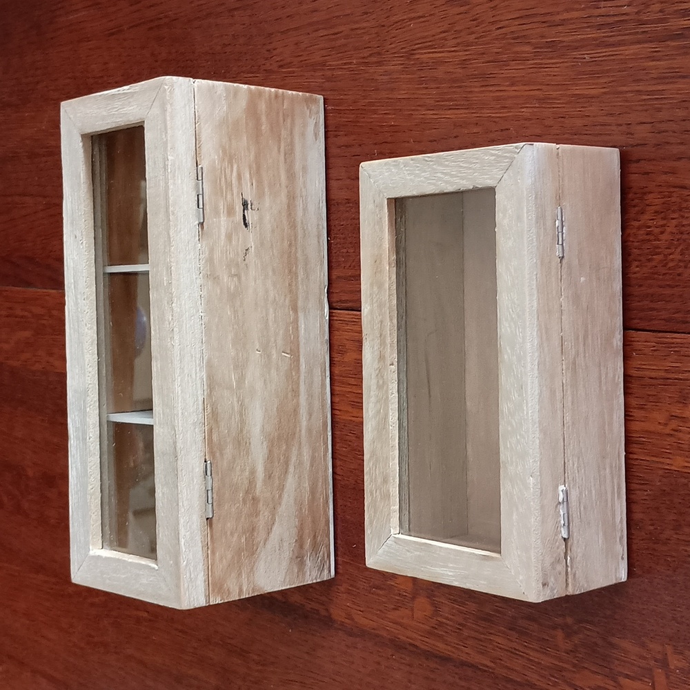 Wood Storage Boxes Rustic Whitewash Decor Hinged Glass Lids - Picture 5 of 9